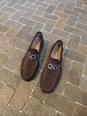 Salvatore Ferragamo Brown Suede Bit Loafers